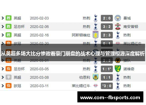 从英超多场大比分惨败看豪门崩盘的战术心理与管理根源深度解析